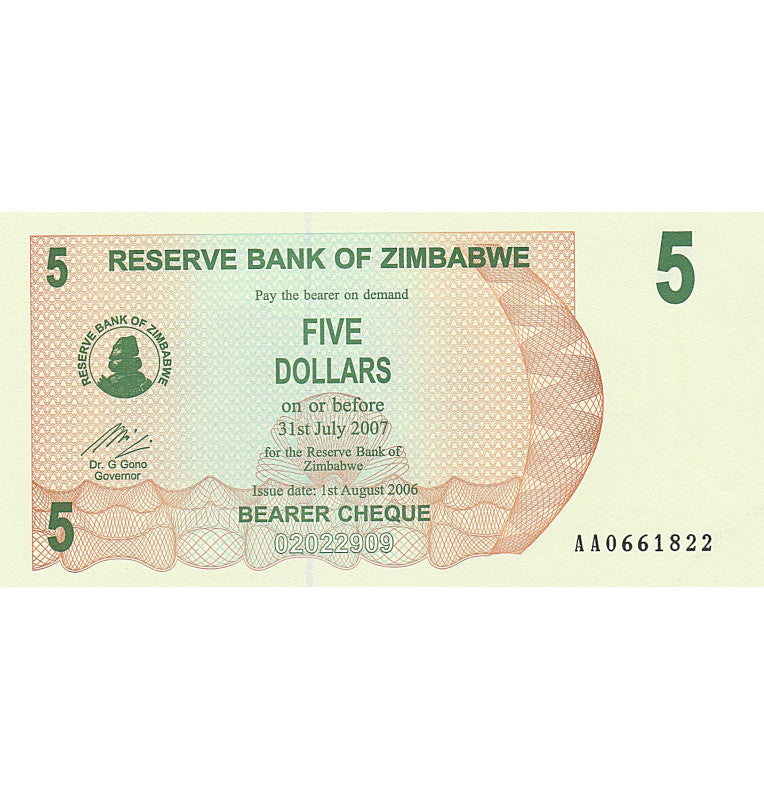 Zimbabwe 5 Dollars 2006 Pick 38